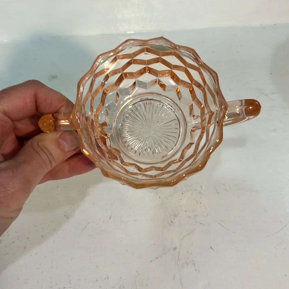Jeannette Pink Cube Depression Glass Sugar Bowl